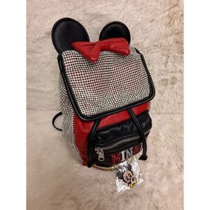 Disney Parks Minnie Mouse Rhinestone Mini Backpack Red Blk Bow Free Mickey Charm